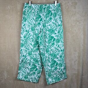Nicole‎ Miller Womens 100% Linen Pants Large Green Tropical Pineapple Resortwear